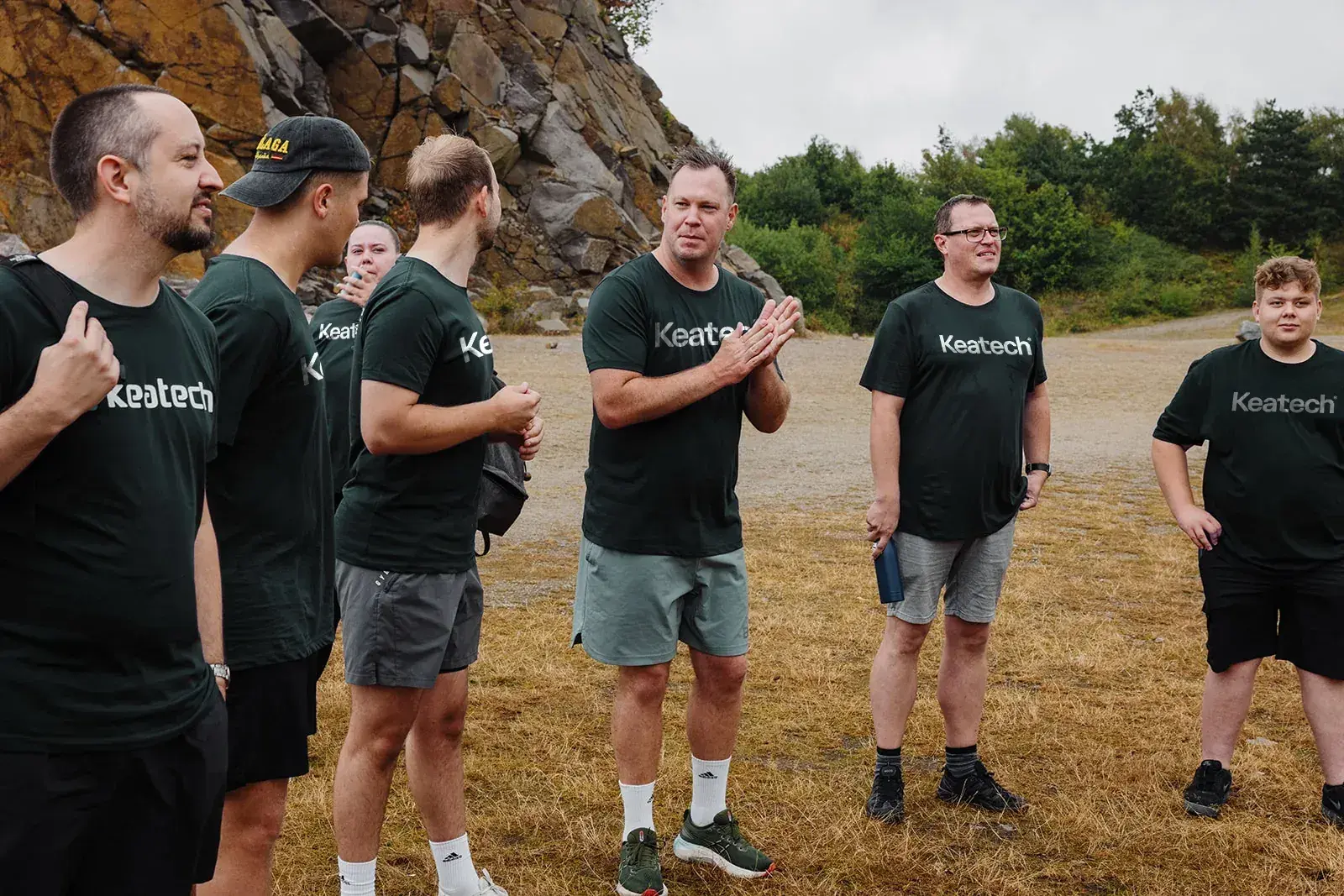 Keatech team group at rocky outdoor location