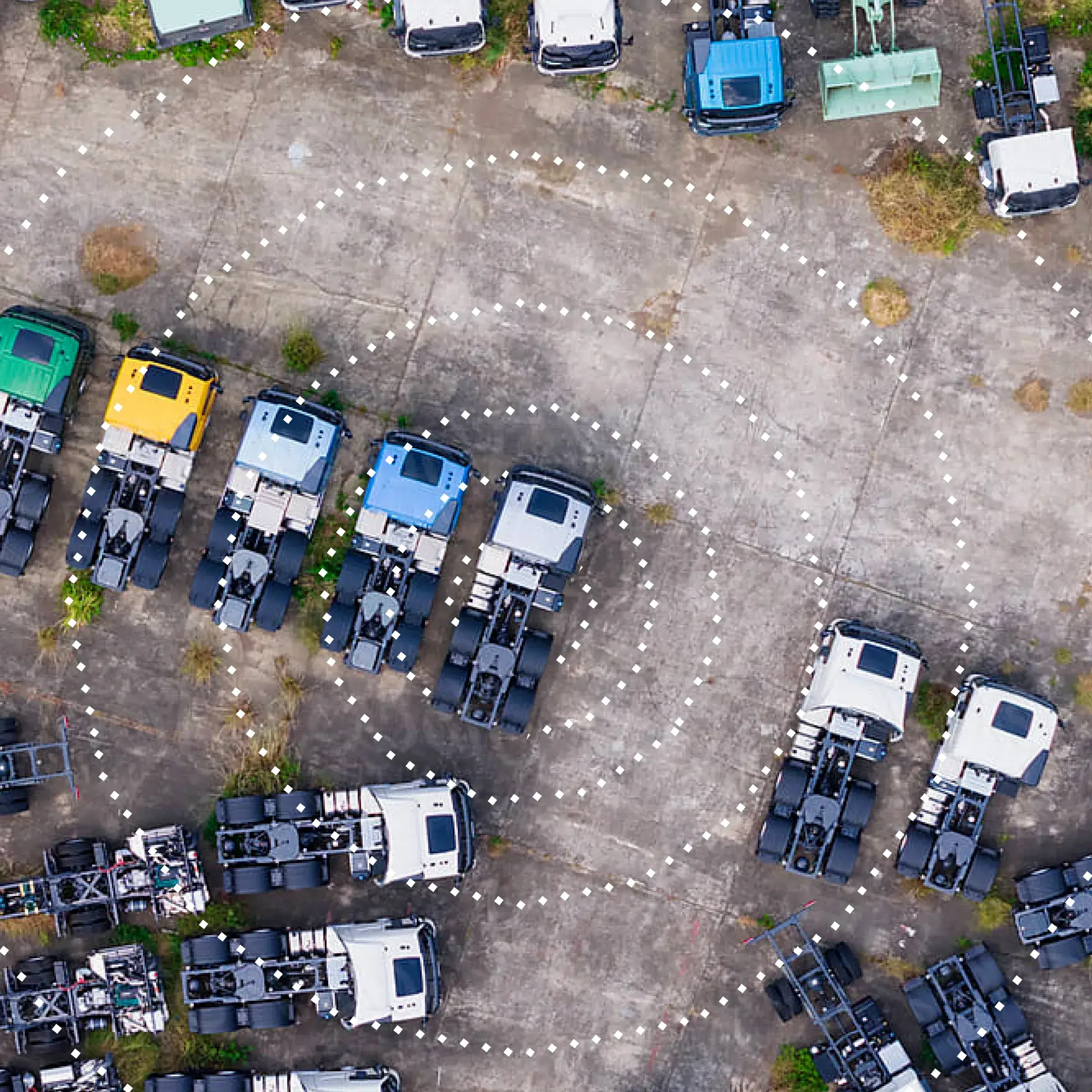 Fleet of vehicles in a parking lot
